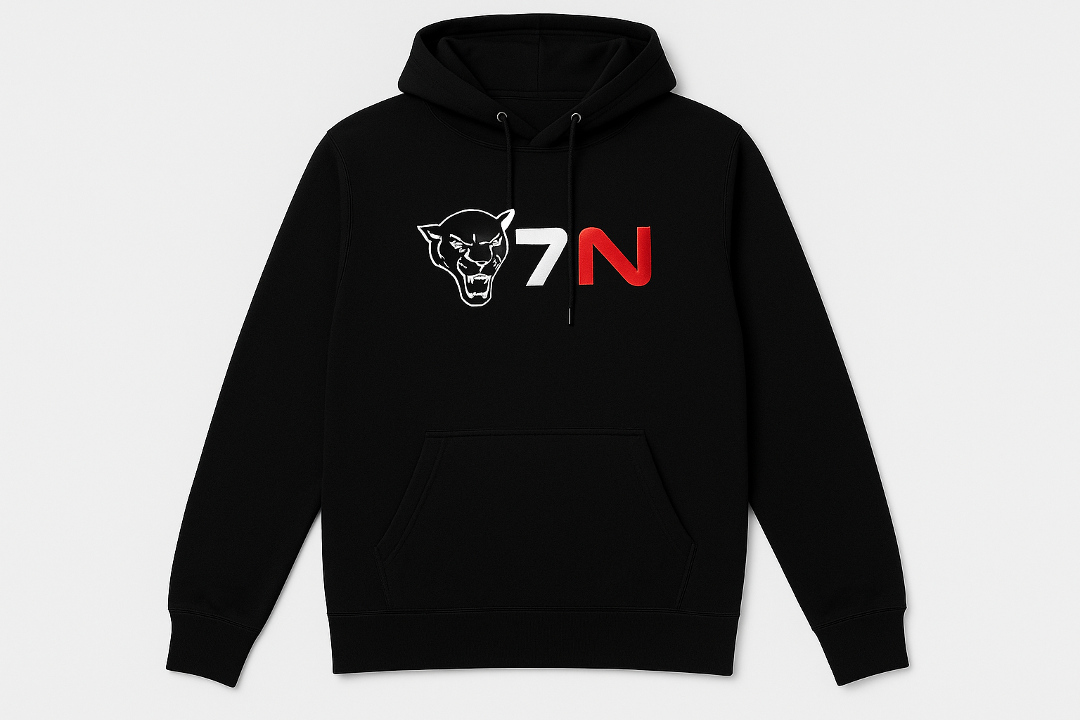 Svart hoodie med synliga armar och luva